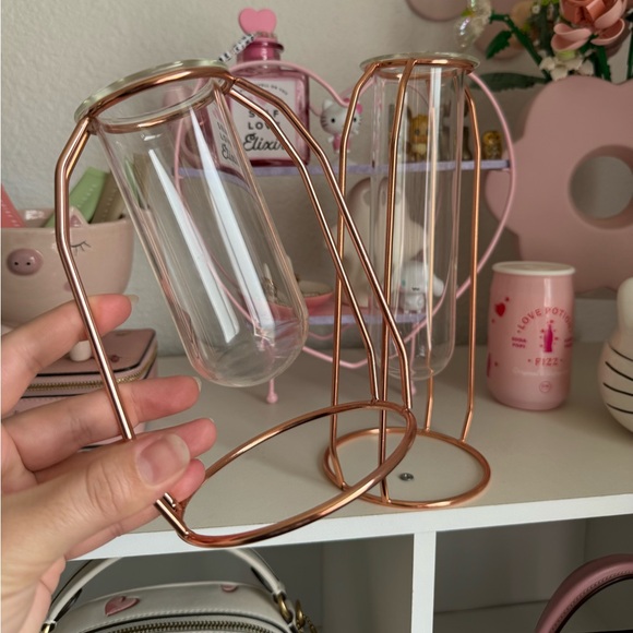 Rose Gold Tube Vase Set of 2 - Picture 4 of 5